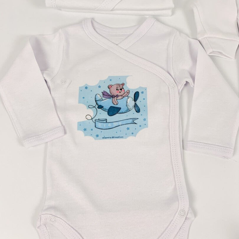 Set prima baita cu nasii ursulet cu avion - Botez bebelusi