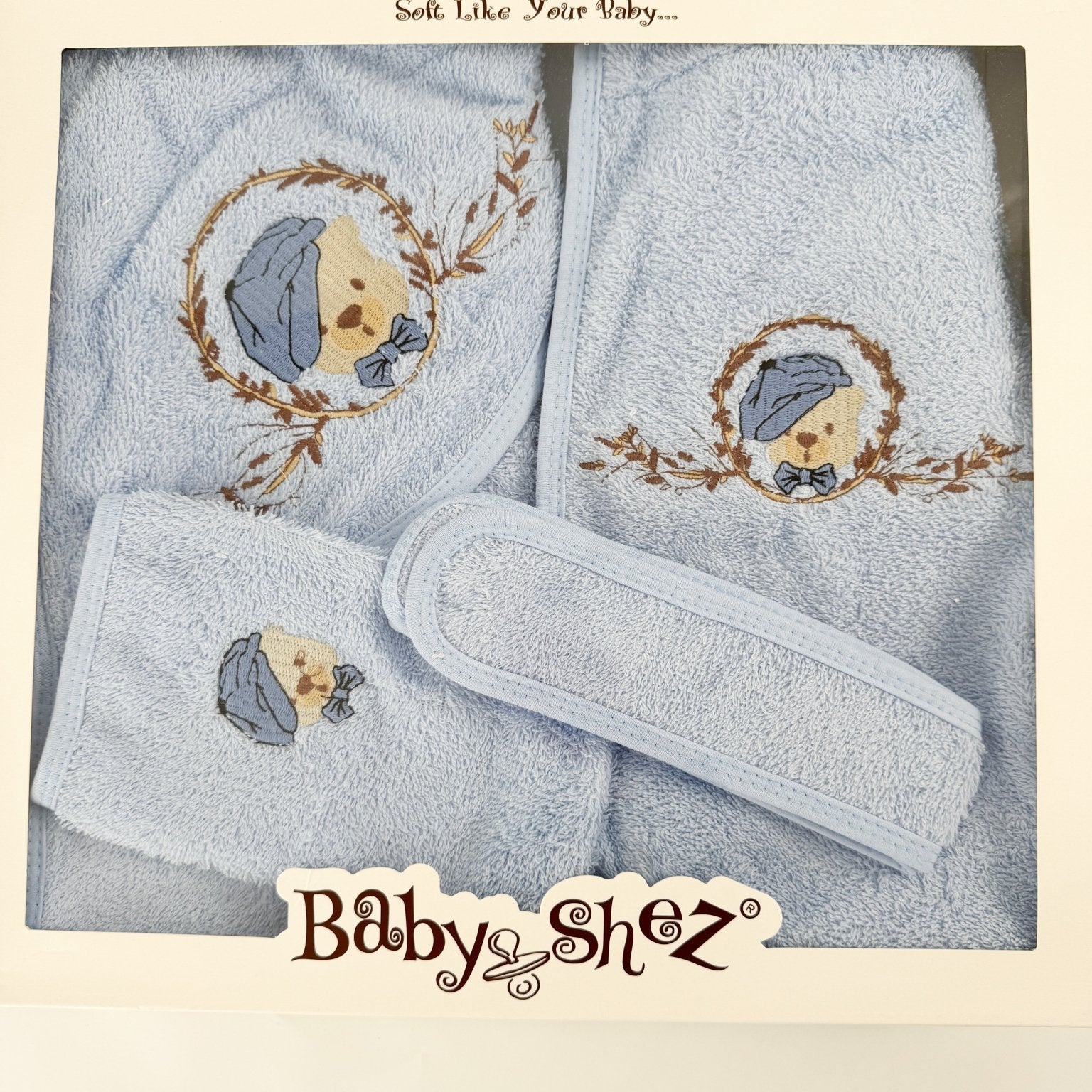 Set pufos baie baiat - albastru cu ursulet - Botez bebelusi