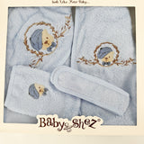 Set pufos baie baiat - albastru cu ursulet - Botez bebelusi