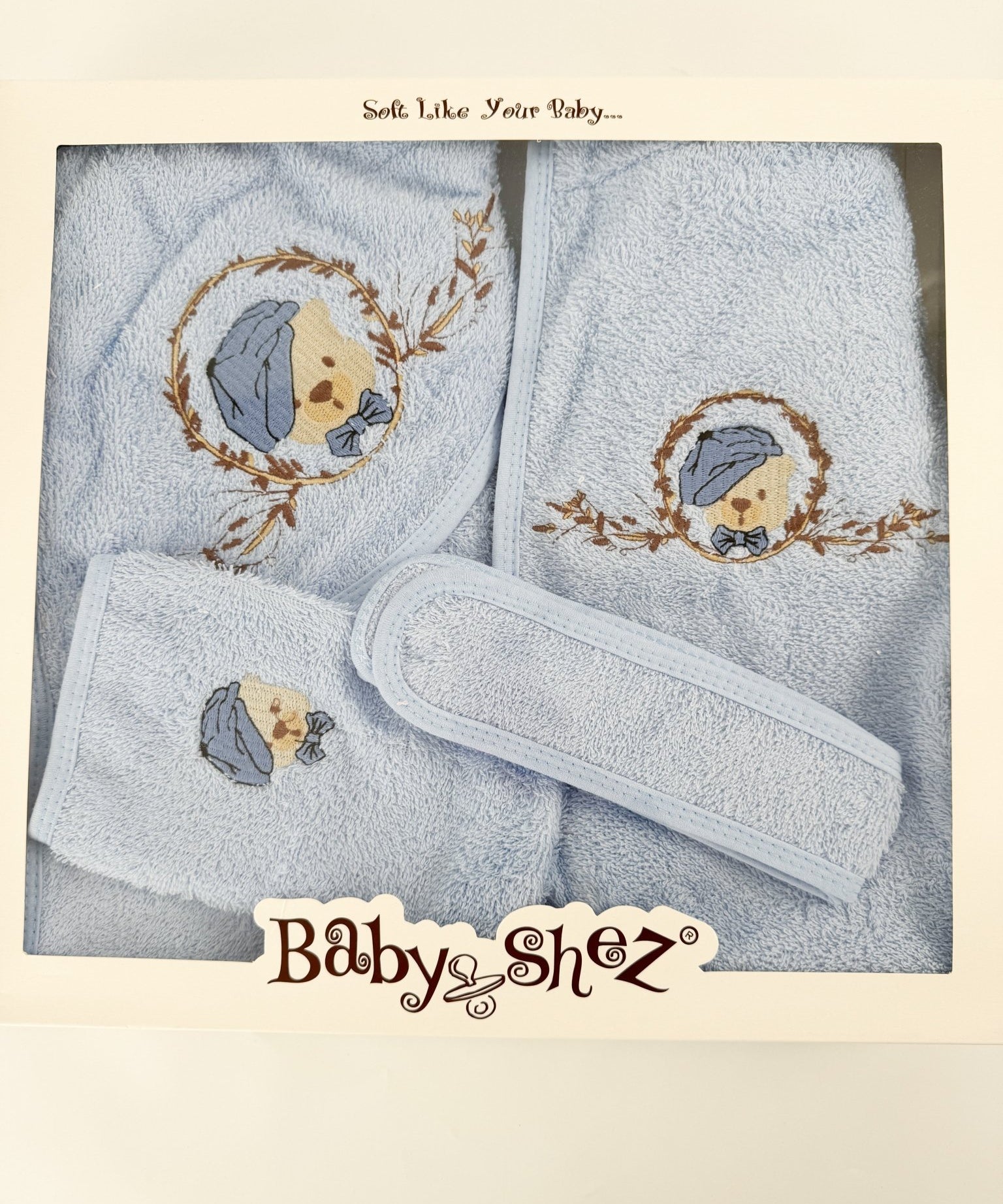 Set pufos baie baiat - albastru cu ursulet - Botez bebelusi