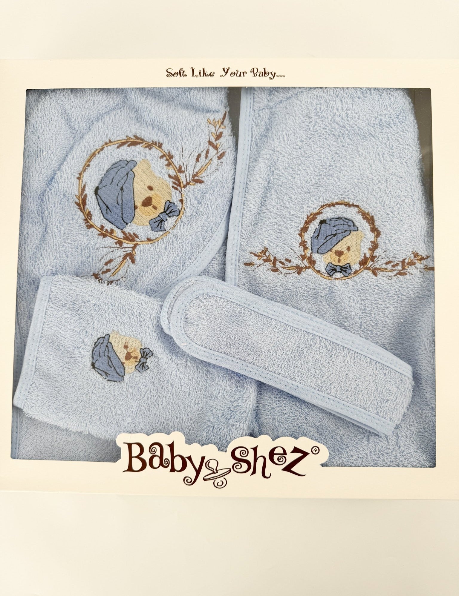 Set pufos baie baiat - albastru cu ursulet - Botez bebelusi