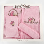 Set pufos baie fetita - roz cu ursulet - Botez bebelusi