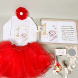 Set rosu personalizat aniversare 1 an - Ingeras - Botez bebelusi