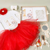 Set rosu personalizat aniversare 1 an - Ingeras - Botez bebelusi