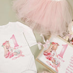 Set roz personalizat aniversare 1 an - Fata cu unicorn - Botez bebelusi