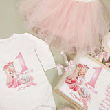 Set roz personalizat aniversare 1 an - Fata cu unicorn - Botez bebelusi