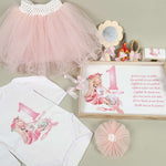 Set roz personalizat aniversare 1 an - Fata cu unicorn - Botez bebelusi