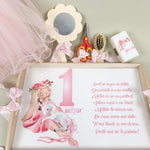 Set roz personalizat aniversare 1 an - Fata cu unicorn - Botez bebelusi