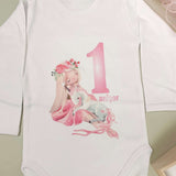 Set roz personalizat aniversare 1 an - Fata cu unicorn - Botez bebelusi