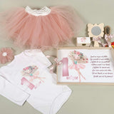 Set roz pudra personalizat aniversare 1 an - Zana - Botez bebelusi