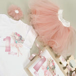 Set roz pudra personalizat aniversare 1 an - Zana - Botez bebelusi