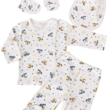Set salopeta alba baiat cu masinute - 4 piese - Botez bebelusi