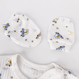 Set salopeta alba baiat cu masinute - 4 piese - Botez bebelusi