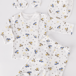 Set salopeta alba baiat cu masinute - 4 piese - Botez bebelusi