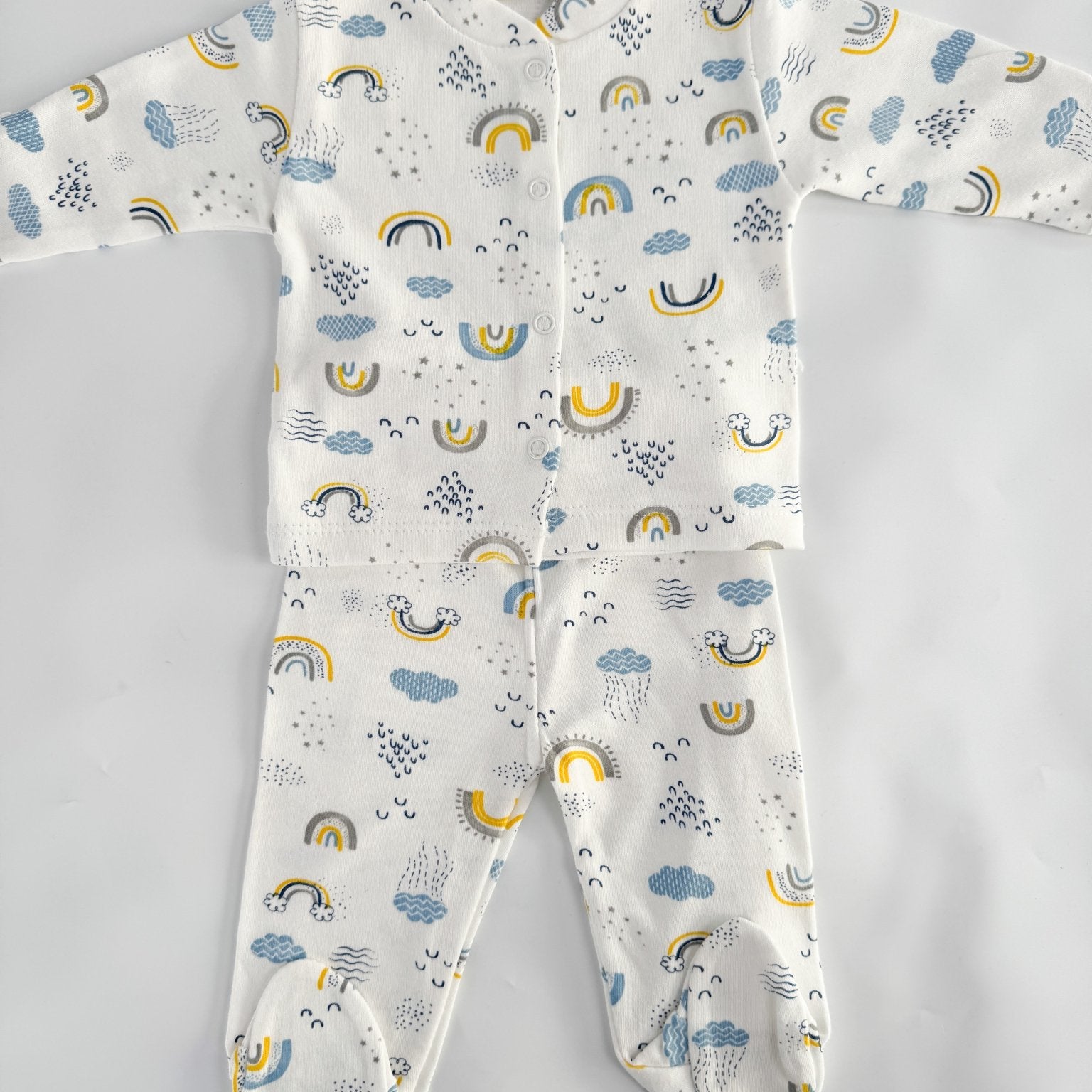 Set salopeta baiat alba cu nori - Botez bebelusi