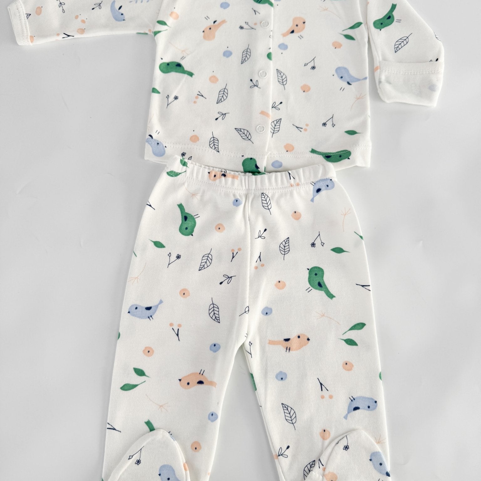 Set salopeta baiat alba cu pasari - Botez bebelusi