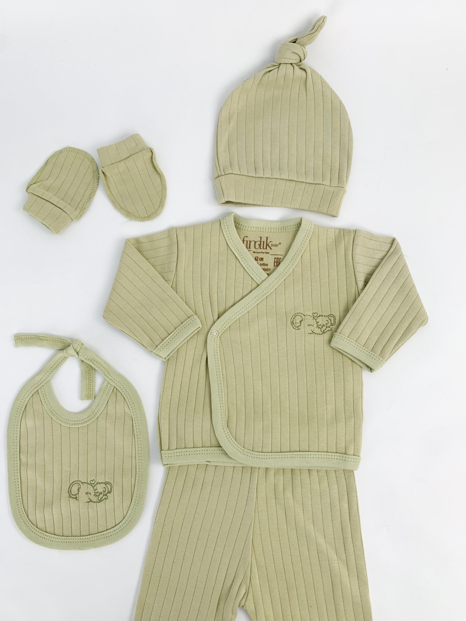 Set salopeta verde - 5 piese - Botez bebelusi