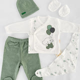 Set salopeta verde cu elefantei - Botez bebelusi