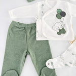 Set salopeta verde cu elefantei - Botez bebelusi
