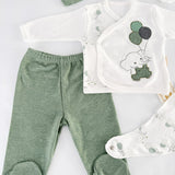 Set salopeta verde cu elefantei - Botez bebelusi