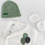 Set salopeta verde cu elefantei - Botez bebelusi