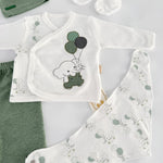 Set salopeta verde cu elefantei - Botez bebelusi