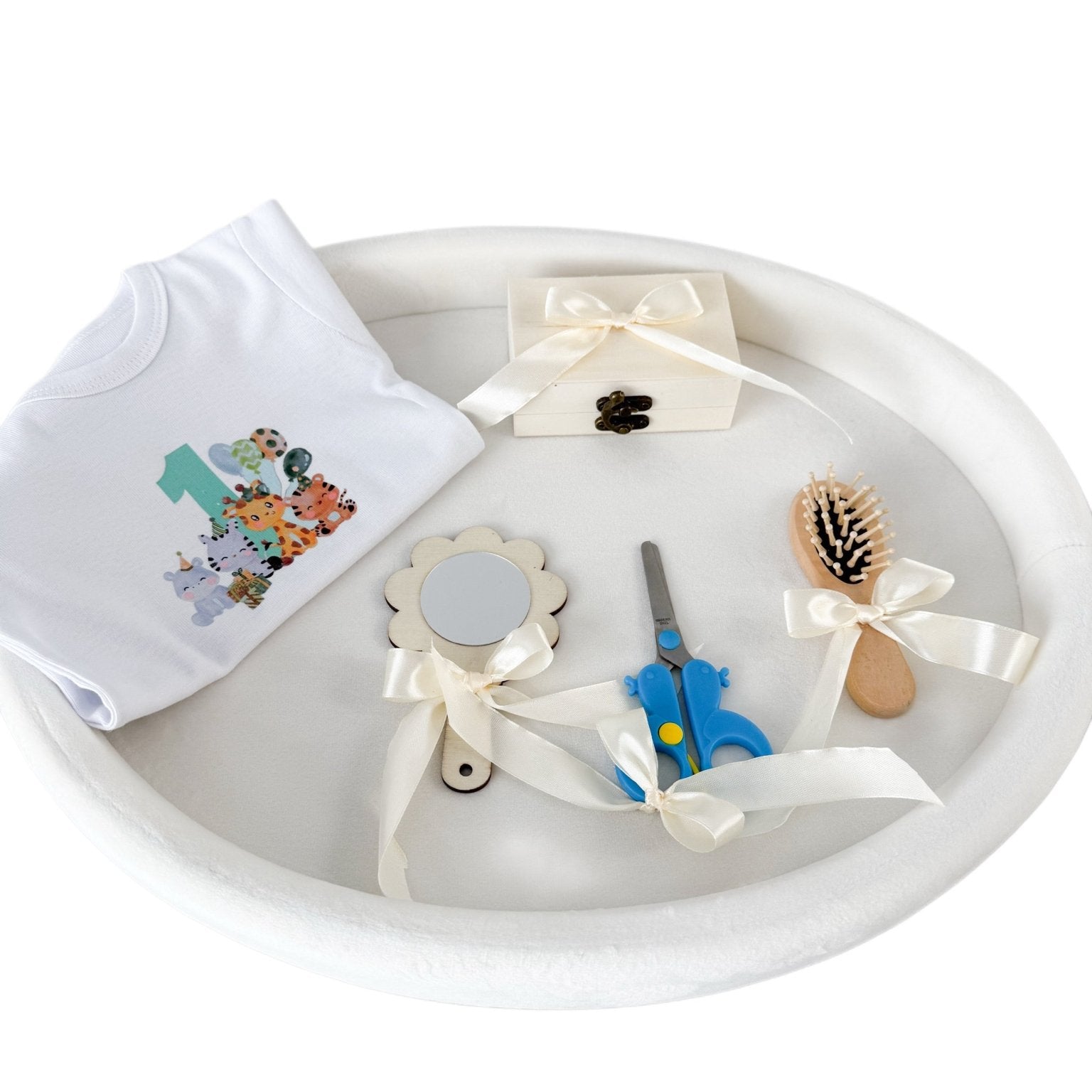 Set tavita alba baietei taiere mot 1 an - 6 piese - Botez bebelusi