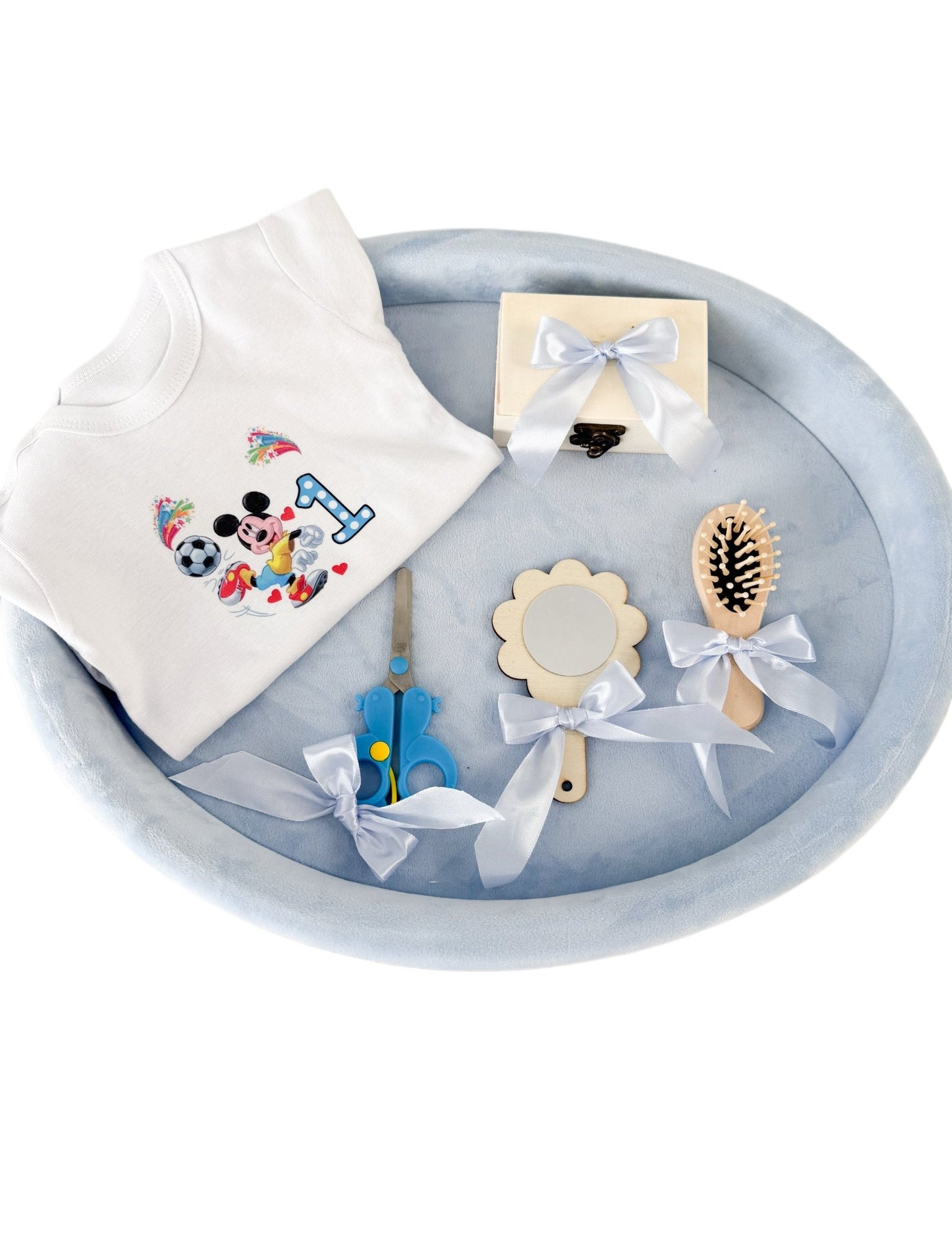 Set tavita bleu taiere mot 1 an - 6 piese - Botez bebelusi