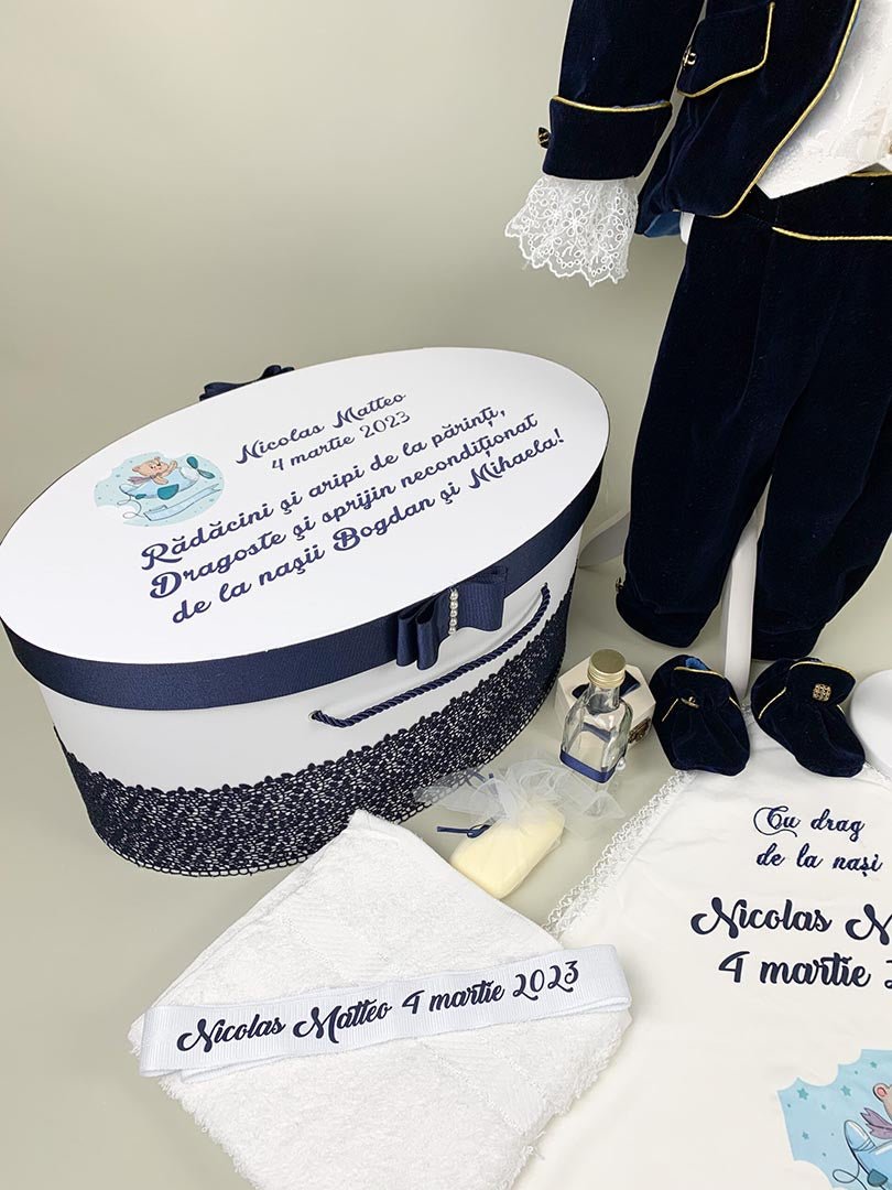 Set trusou Print catifea bleumarin - Botez bebelusi
