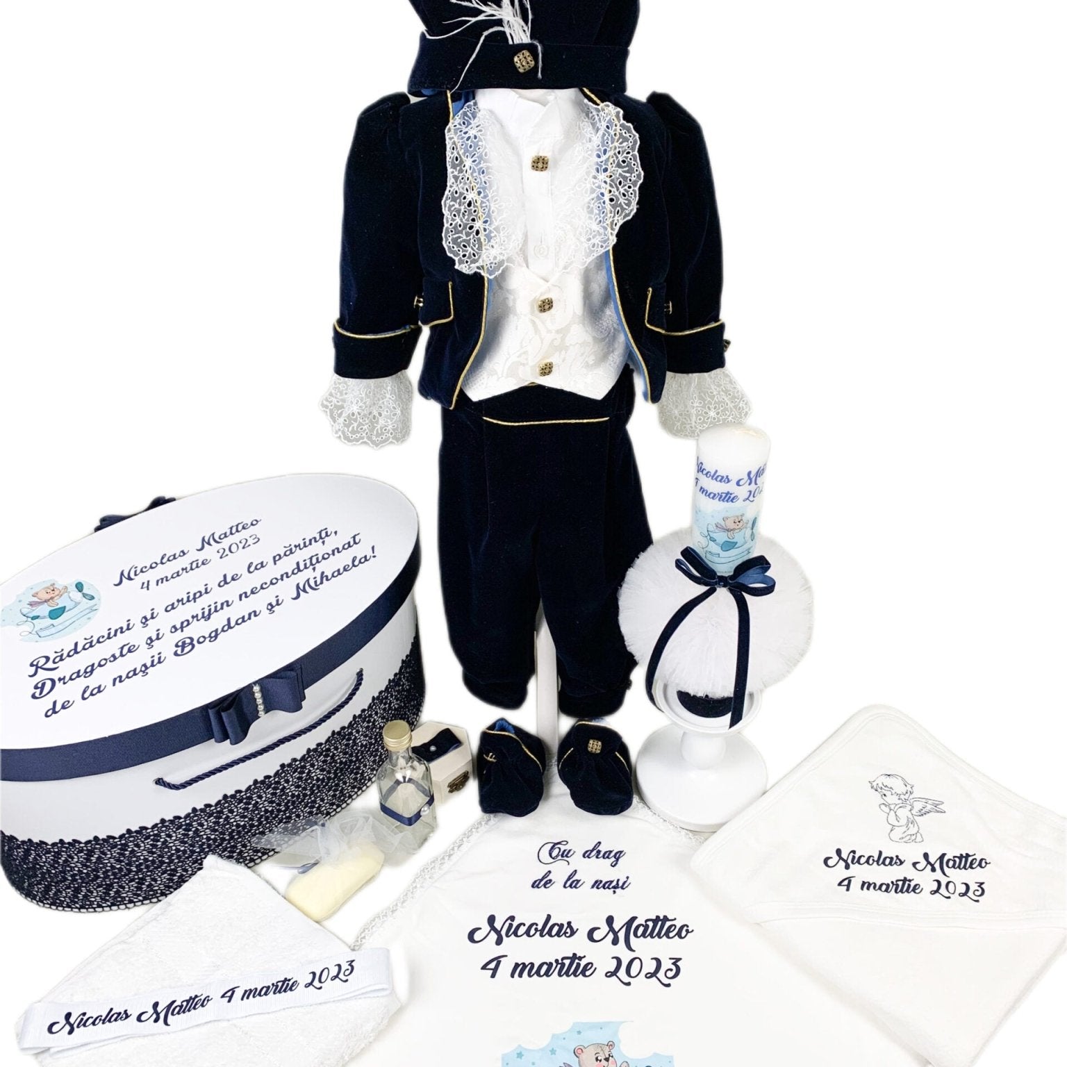 Set trusou Print catifea bleumarin - Botez bebelusi