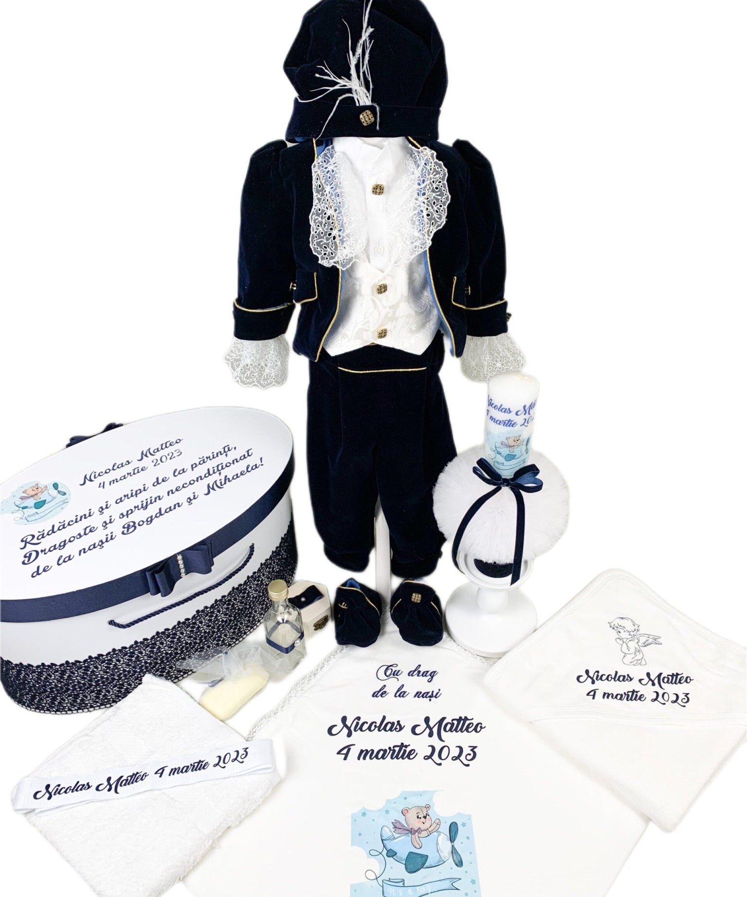 Set trusou Print catifea bleumarin - Botez bebelusi