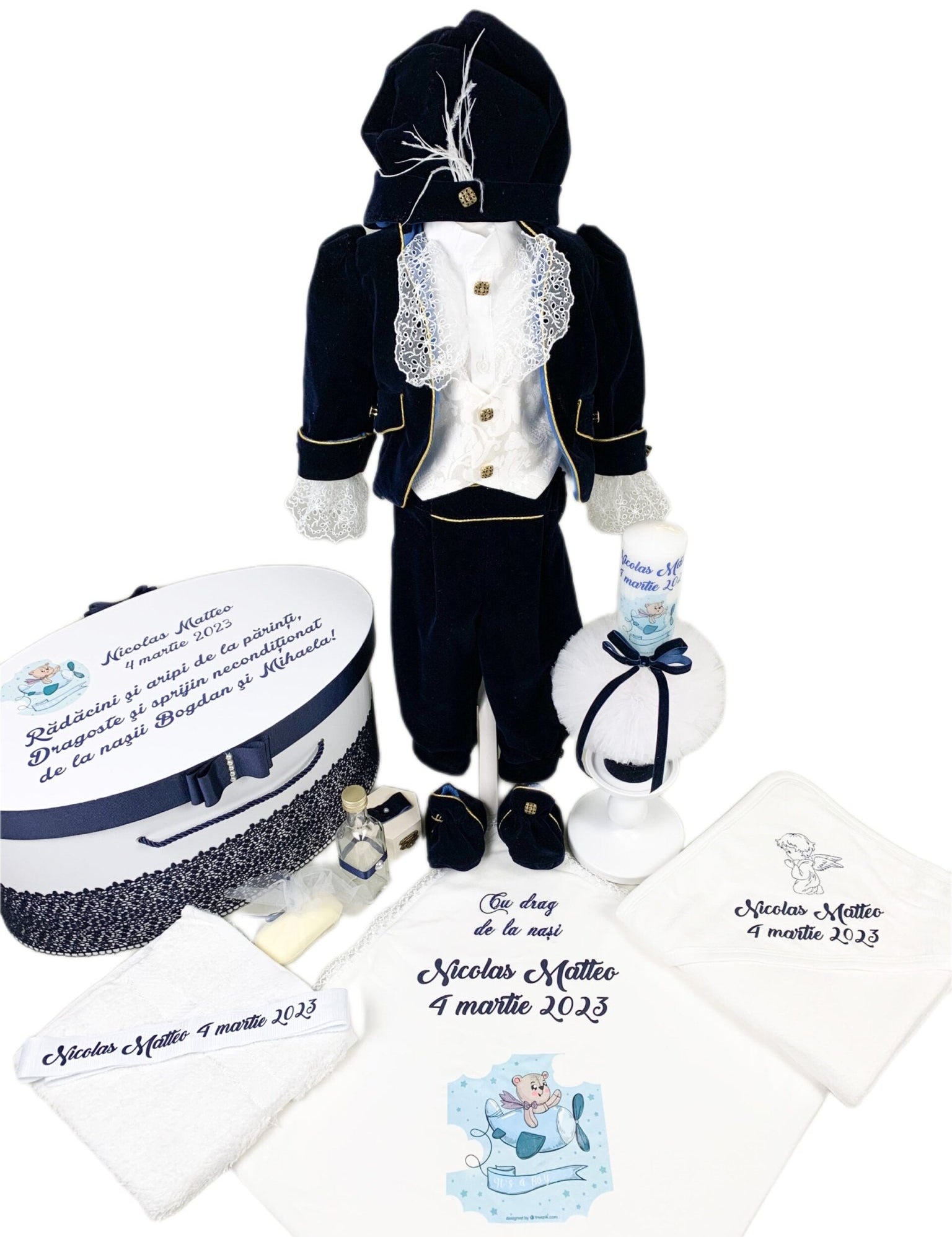 Set trusou Print catifea bleumarin - Botez bebelusi