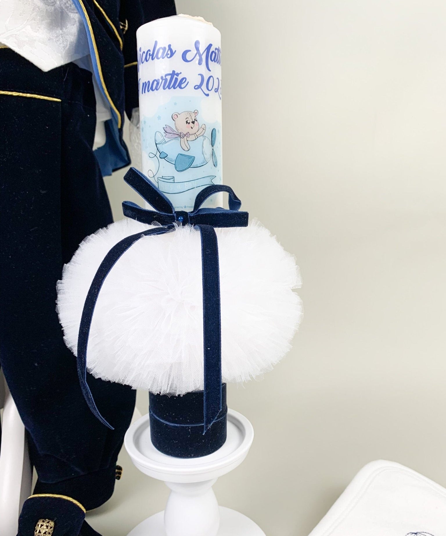 Set trusou Print catifea bleumarin - Botez bebelusi