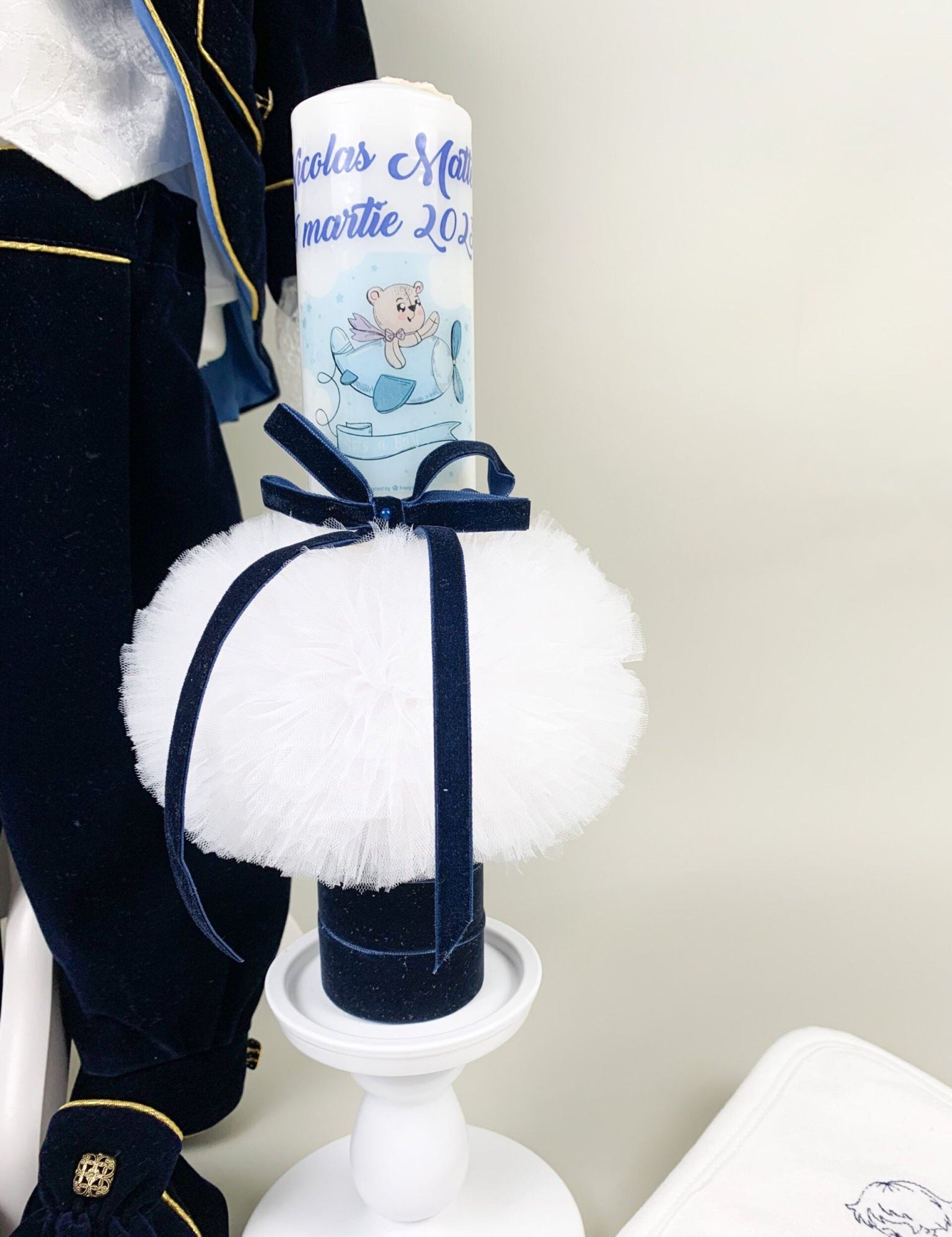 Set trusou Print catifea bleumarin - Botez bebelusi