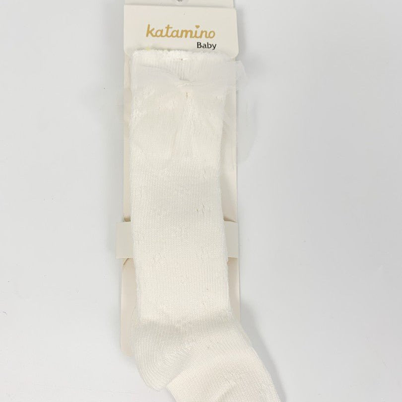 Sosete lungi crem cu fundita - Botez bebelusi