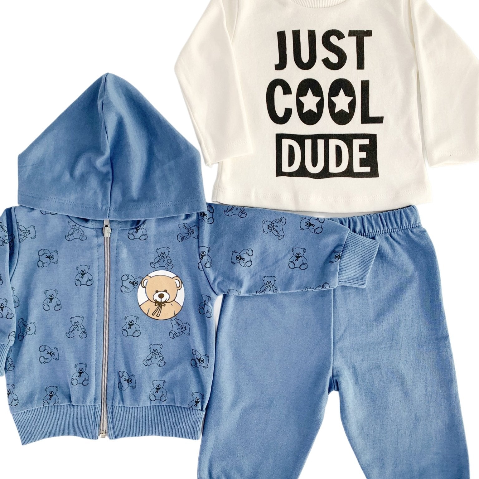 Trening albastru baiat cu ursuleti - Botez bebelusi