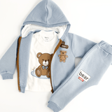 Trening copii albastru cu ursuleti - 3 piese - Botez bebelusi