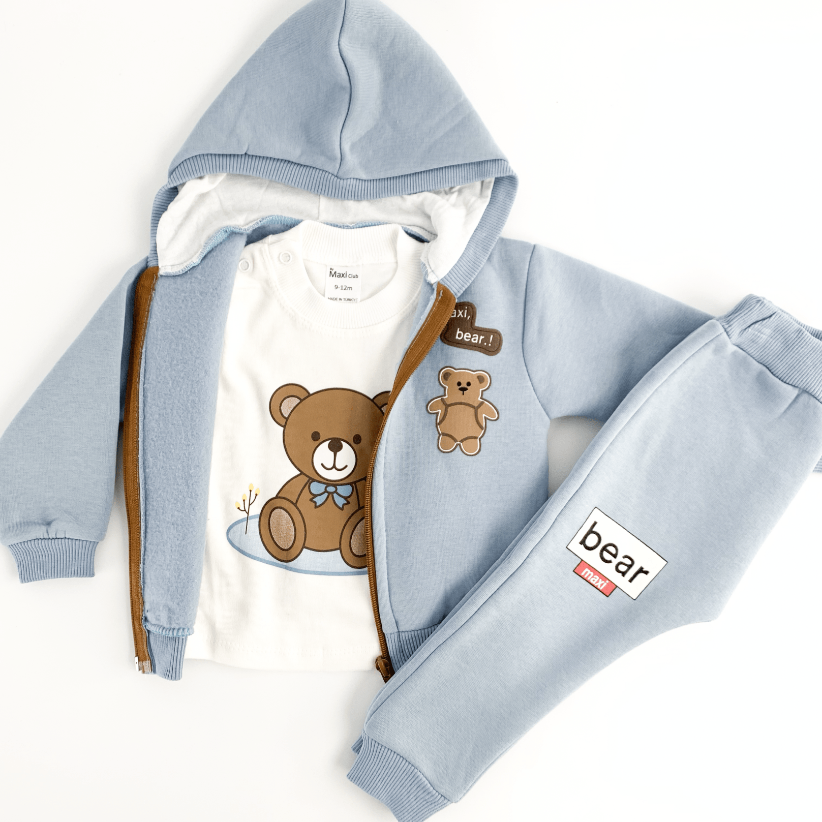 Trening copii albastru cu ursuleti - 3 piese - Botez bebelusi