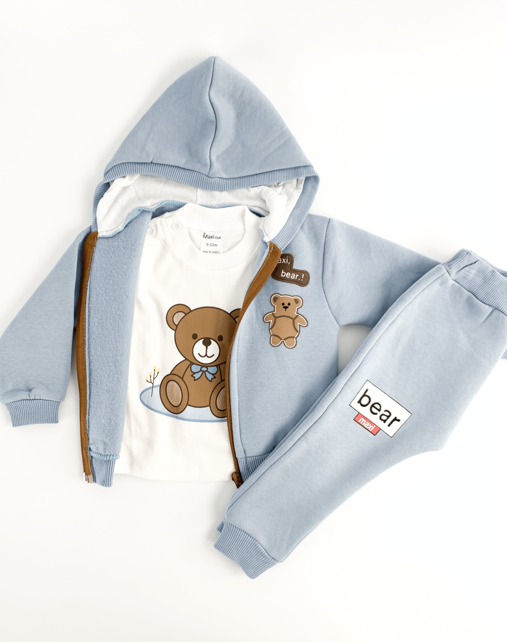 Trening copii albastru cu ursuleti - 3 piese - Botez bebelusi
