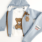 Trening copii albastru cu ursuleti - 3 piese - Botez bebelusi