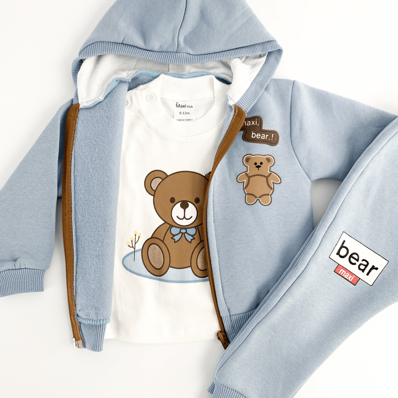 Trening copii albastru cu ursuleti - 3 piese - Botez bebelusi