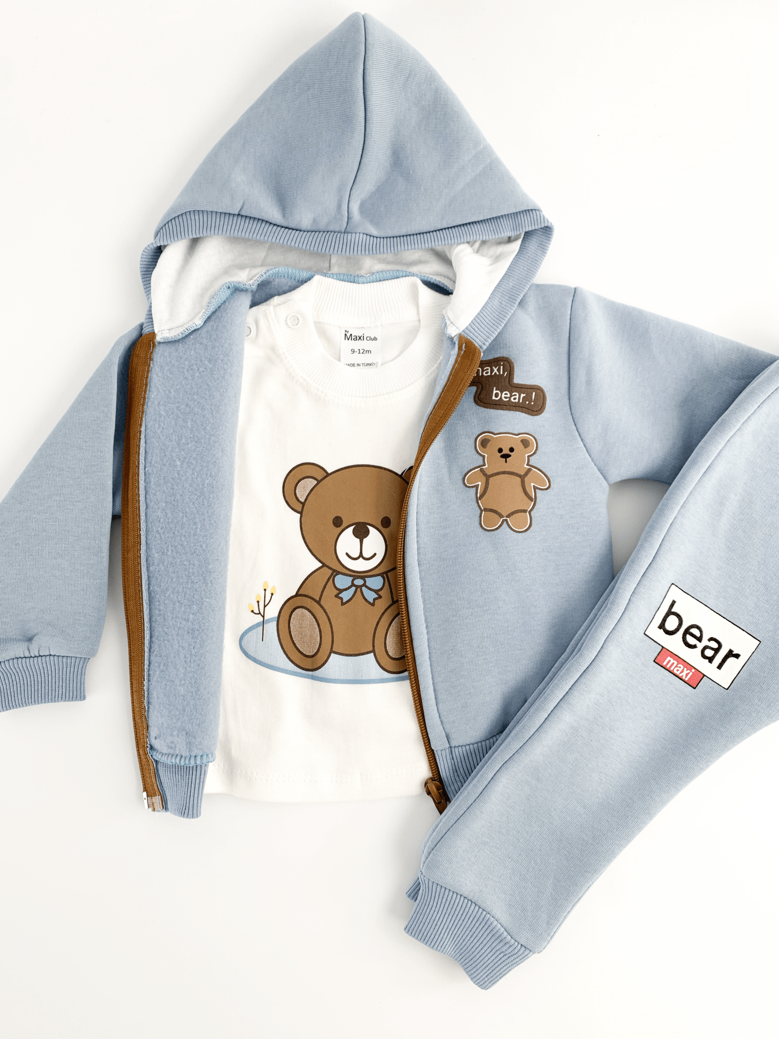 Trening copii albastru cu ursuleti - 3 piese - Botez bebelusi