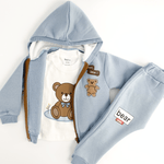 Trening copii albastru cu ursuleti - 3 piese - Botez bebelusi