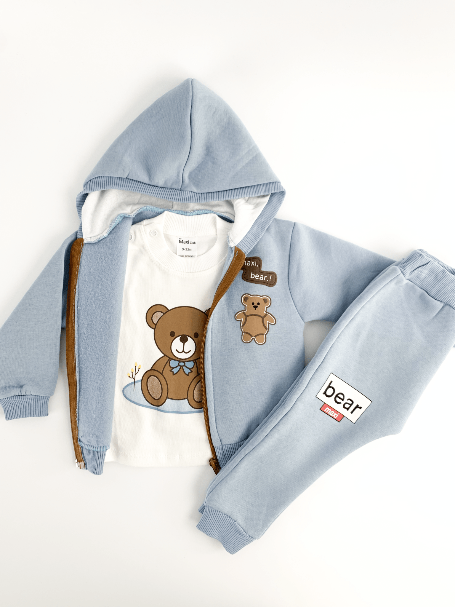 Trening copii albastru cu ursuleti - 3 piese - Botez bebelusi