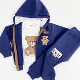 Trening copii bleumarin cu ursuleti - 3 piese - Botez bebelusi