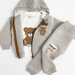 Trening copii gri cu ursuleti - 3 piese - Botez bebelusi