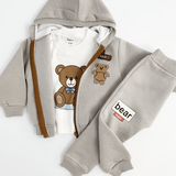 Trening copii gri cu ursuleti - 3 piese - Botez bebelusi