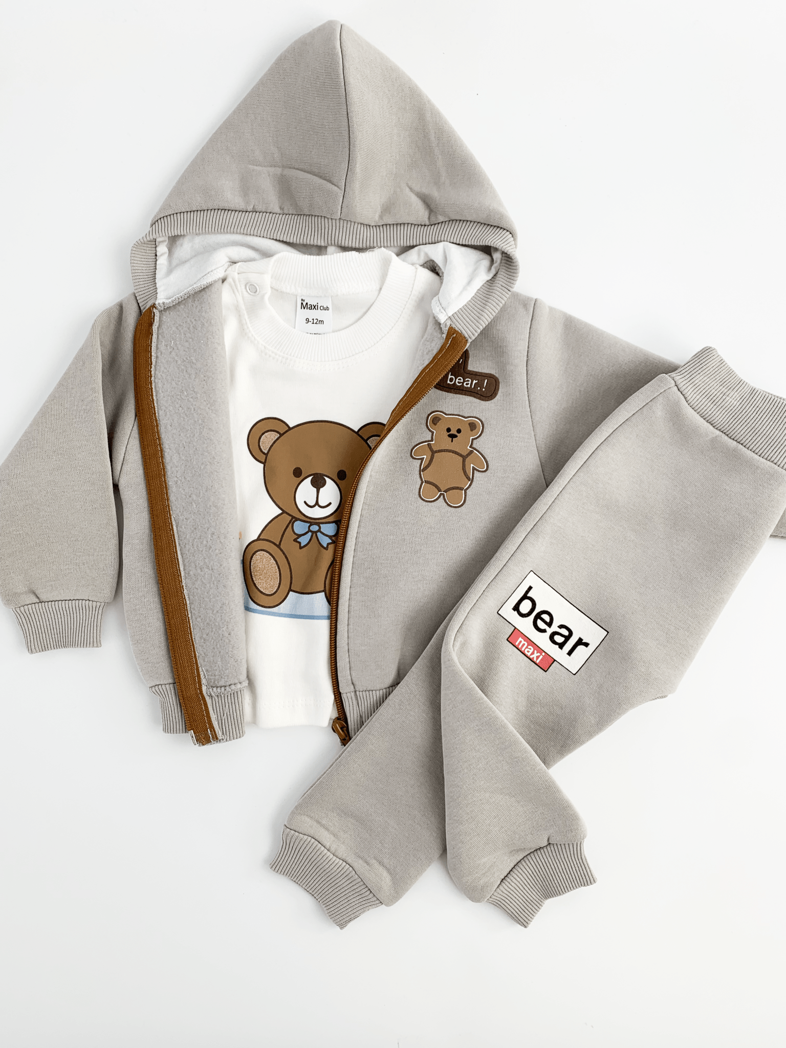 Trening copii gri cu ursuleti - 3 piese - Botez bebelusi