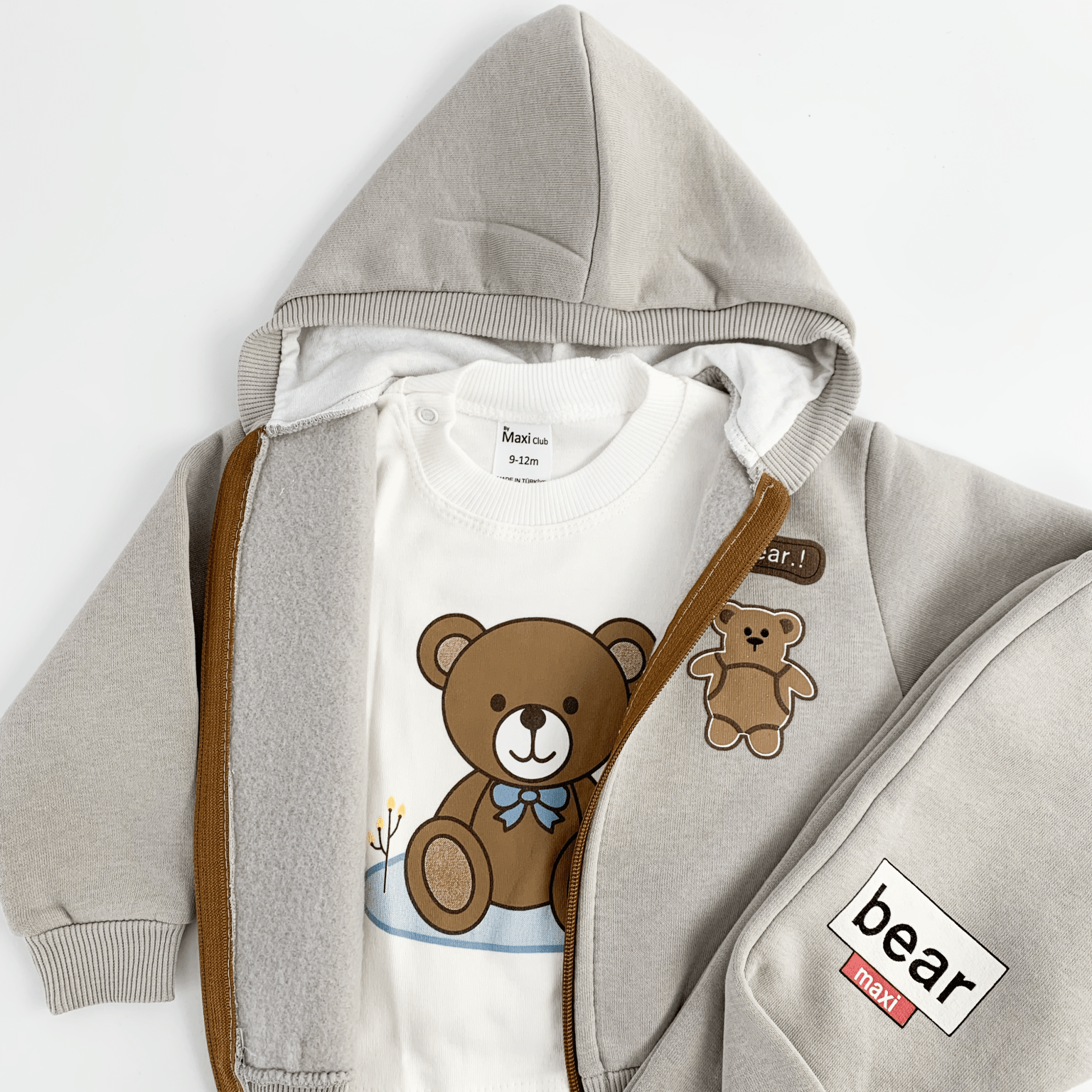 Trening copii gri cu ursuleti - 3 piese - Botez bebelusi