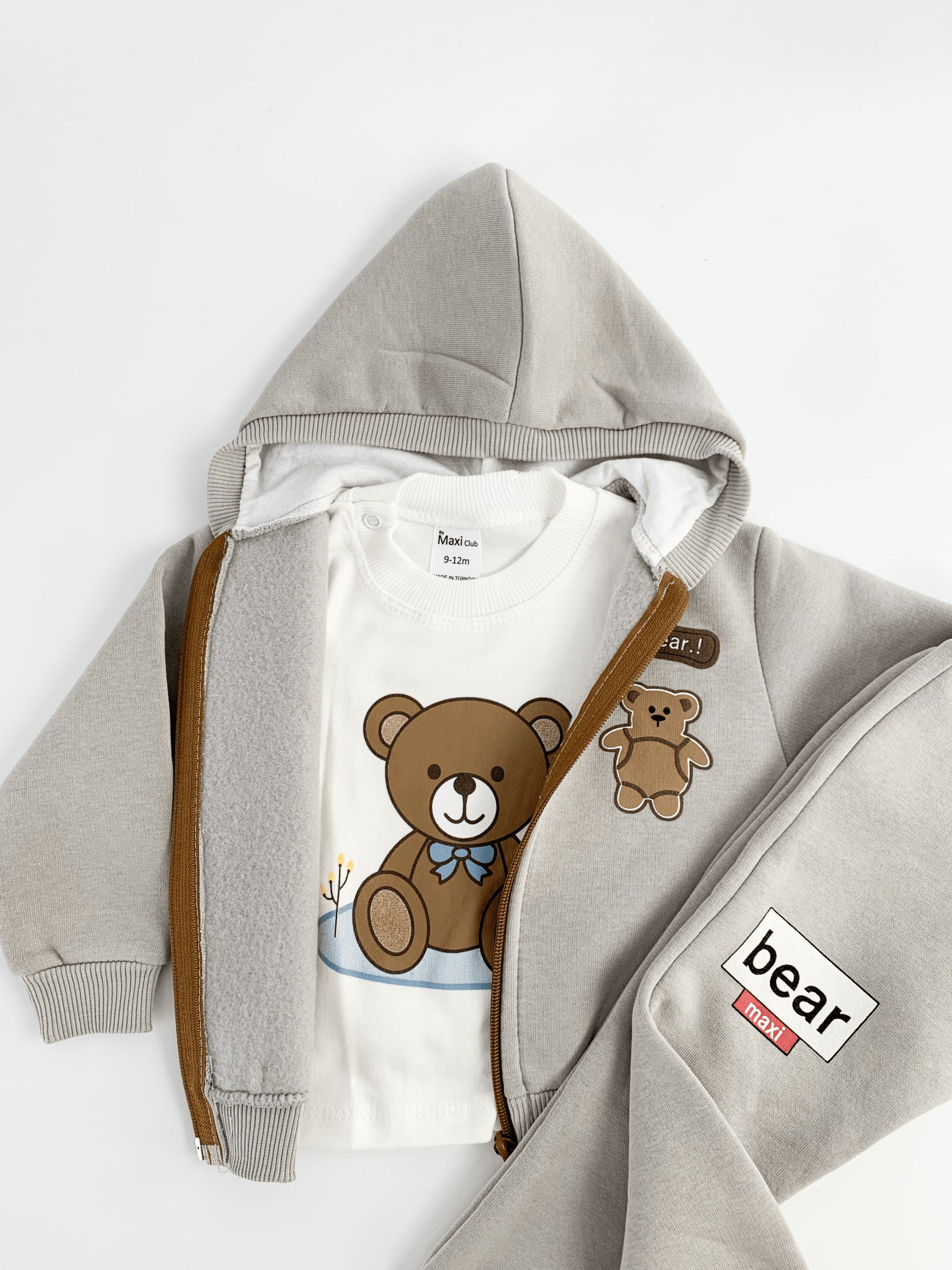 Trening copii gri cu ursuleti - 3 piese - Botez bebelusi